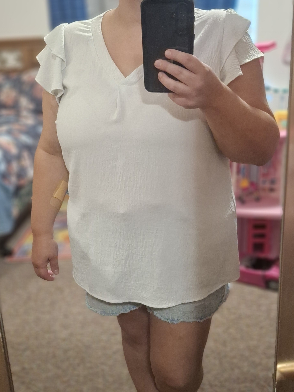 Classic White V-Neck Flutter Sleeve Top - Women’s